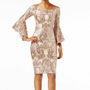 Betsy and Adam pale Pink Sequins Stretch Bell sleeve dress Size 4